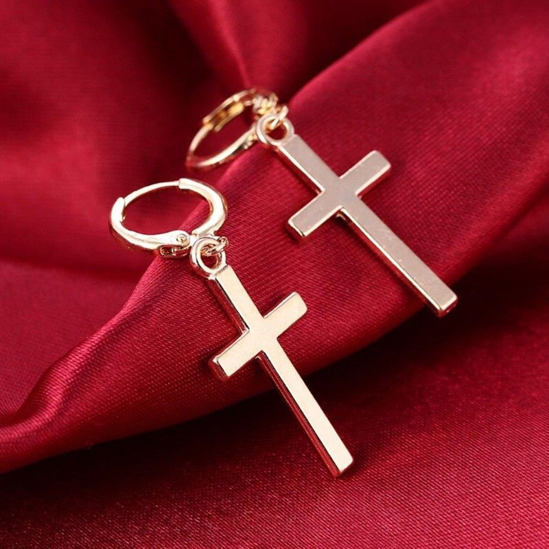 Hoa tai mạ bạc hình chữ thập phong cách cổ điển