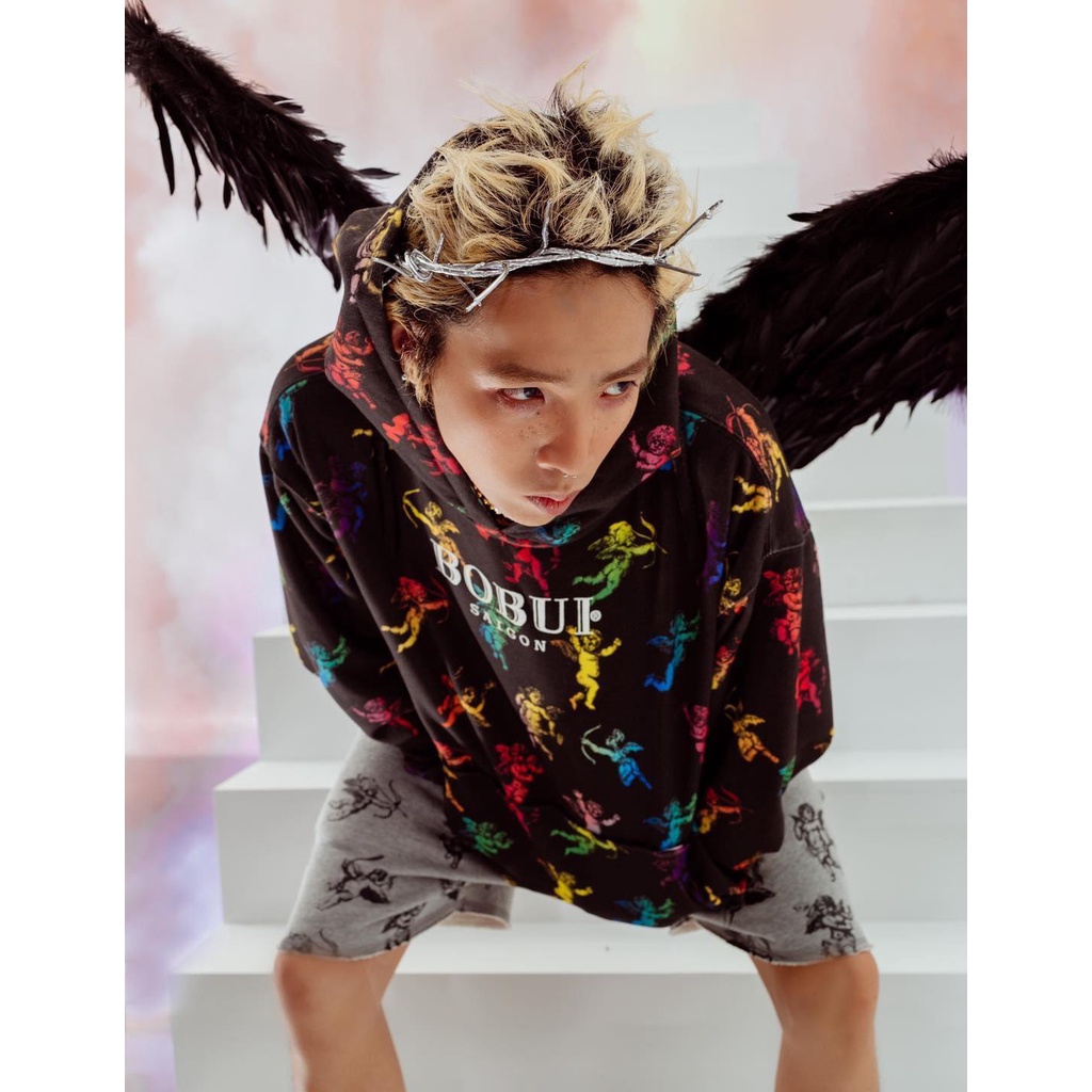 Áo HOODIE BOBUI ANGELS MULTICOLOR  trắng, đen chuẩn real 100% Full bọc tag