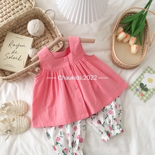 Bộ cổ vuông quần bo lửng bé gái