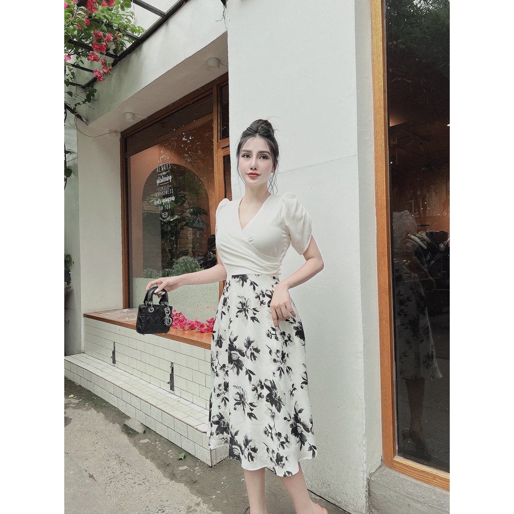 ĐẦM XÒE TRẮNG PHỐI CHÂN BÔNG– M011
