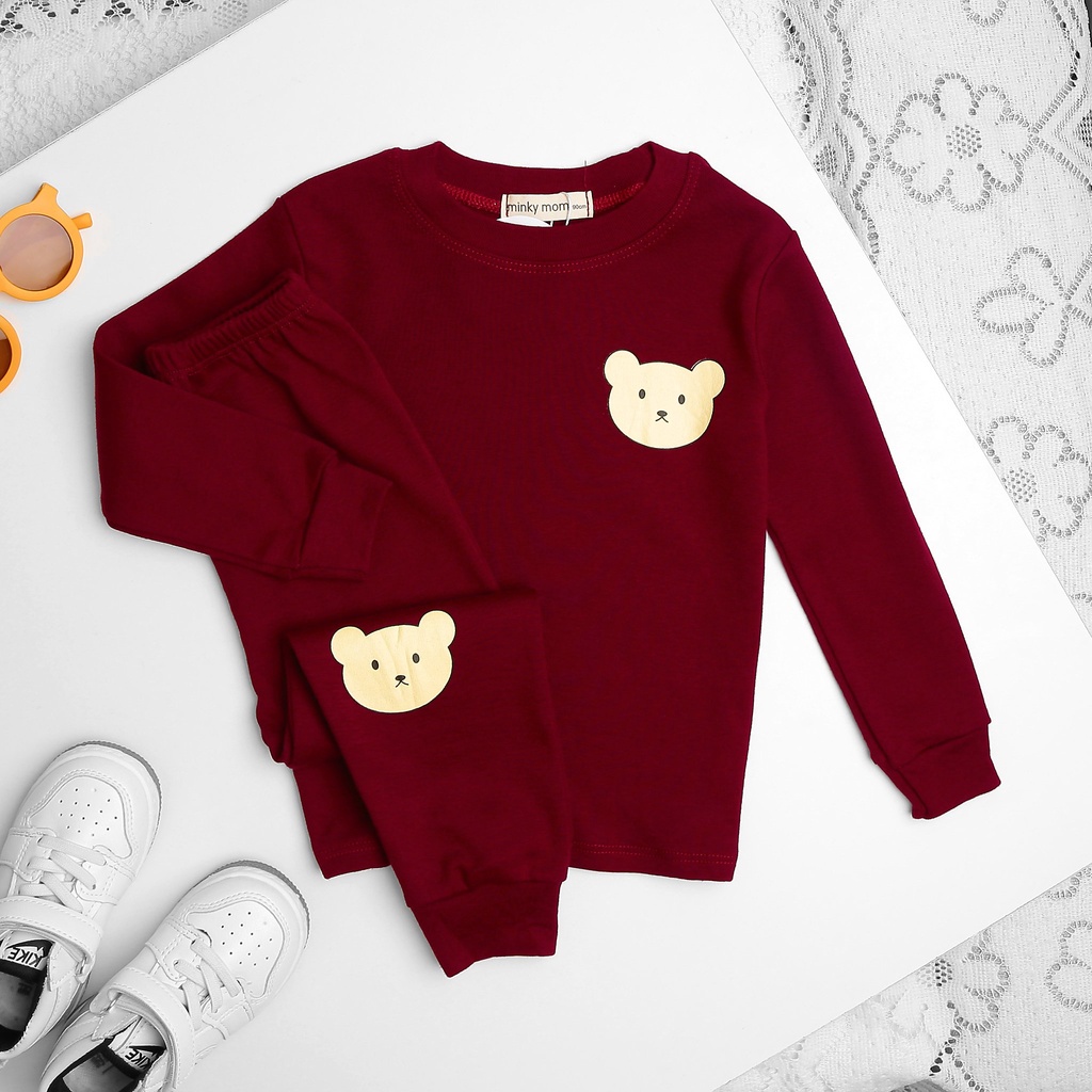 [SALE] Bộ Quần Áo Bé Gái, Bé Trai Minky Mom Vải Cotton Bozip Ngực In Gấu Teddy, Bộ Dài Tay Cho Bé Mặc Thu Đông MKMTD2153