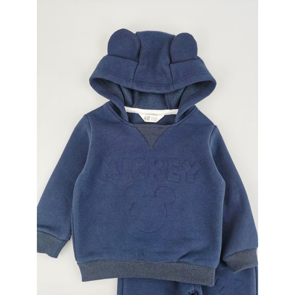 Bộ nỉ bông hodie tai gấu màu navy cho bé BHM004