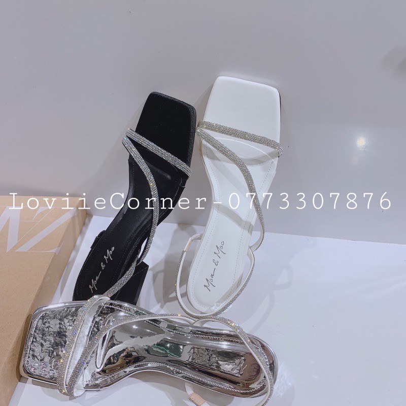 LOVIIECORNER - SANDAL QUAI MẢNH ĐÍNH ĐÁ - SANDAL CAO GÓT ĐẾ VUÔNG DÂY MẢNH G210428