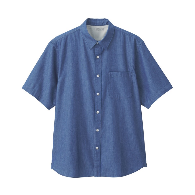 Muji Áo Sơ Mi Vải Chambray Cotton Ấn Độ Ngắn Tay