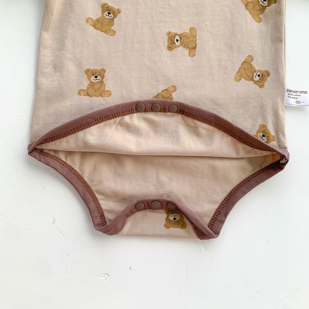 Bộ Áo Liền Quần Tay Ngắn Chất Liệu Cotton In Hình Gấu Kèm 1 Nón Cho Bé Sơ Sinh 0-2 Tuổi