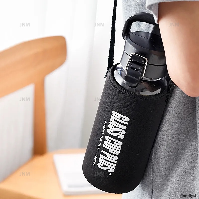 Bình Nước Thủy Tinh Trong Suốt Dung Tích 1L/1.5L Mang Đi Tiện Dụng