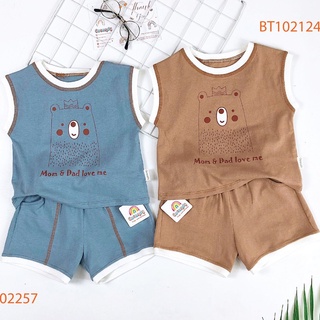 [Cocandy Official Store] Bộ quần áo cho bé chất thun cotton cộc xanh, nâu viền trắng