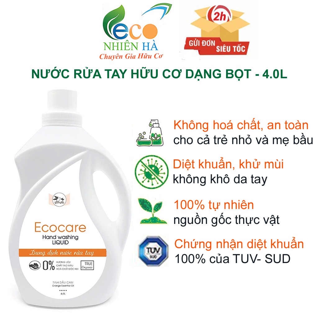 Nước rửa tay ECOCARE 4L tinh dầu thiên nhiên hữu cơ, nước rửa tay diệt khuẩn dạng bọt