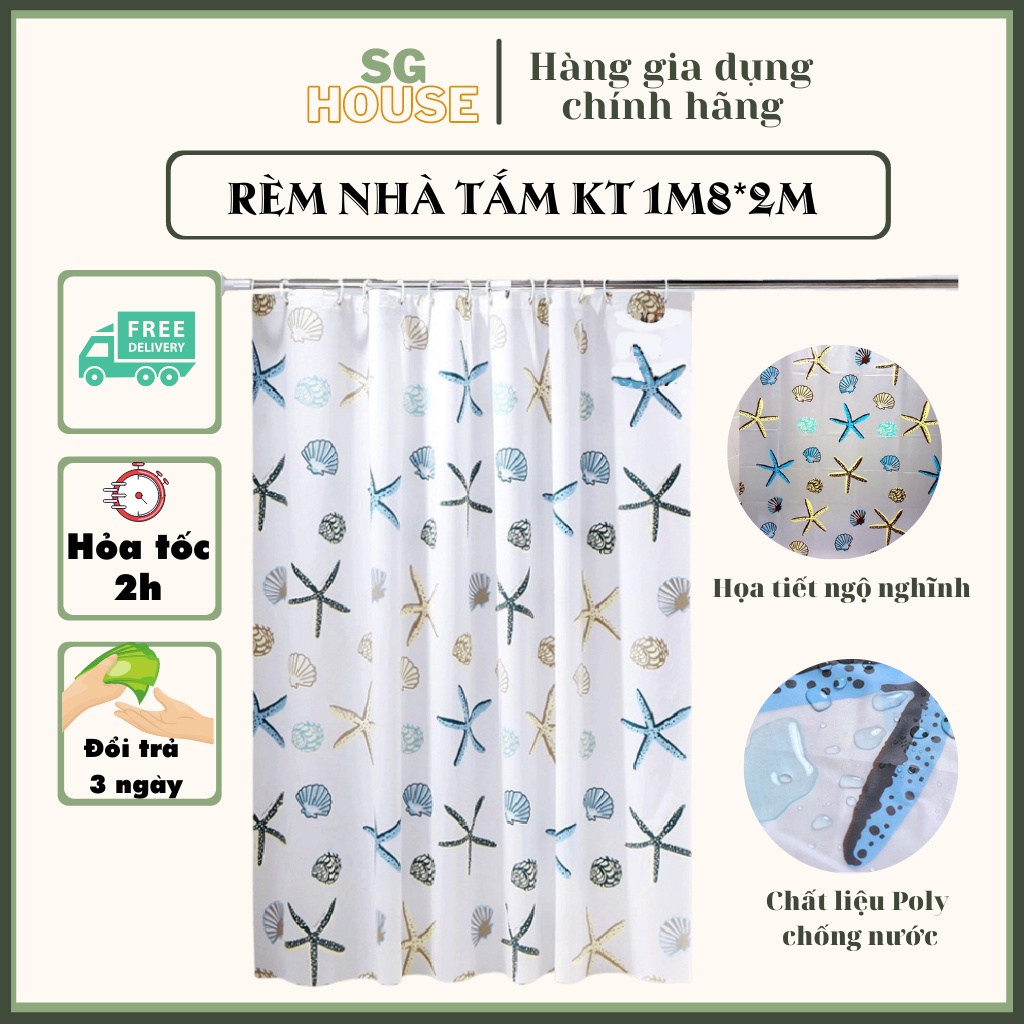 Rèm Cửa Nhà Tắm Vỏ Sò, Rèm cửa nhà tắm chống nước ( hình sao biển) , Trang nhã- Tinh tế , Bán chạy số 1 trên thị trường