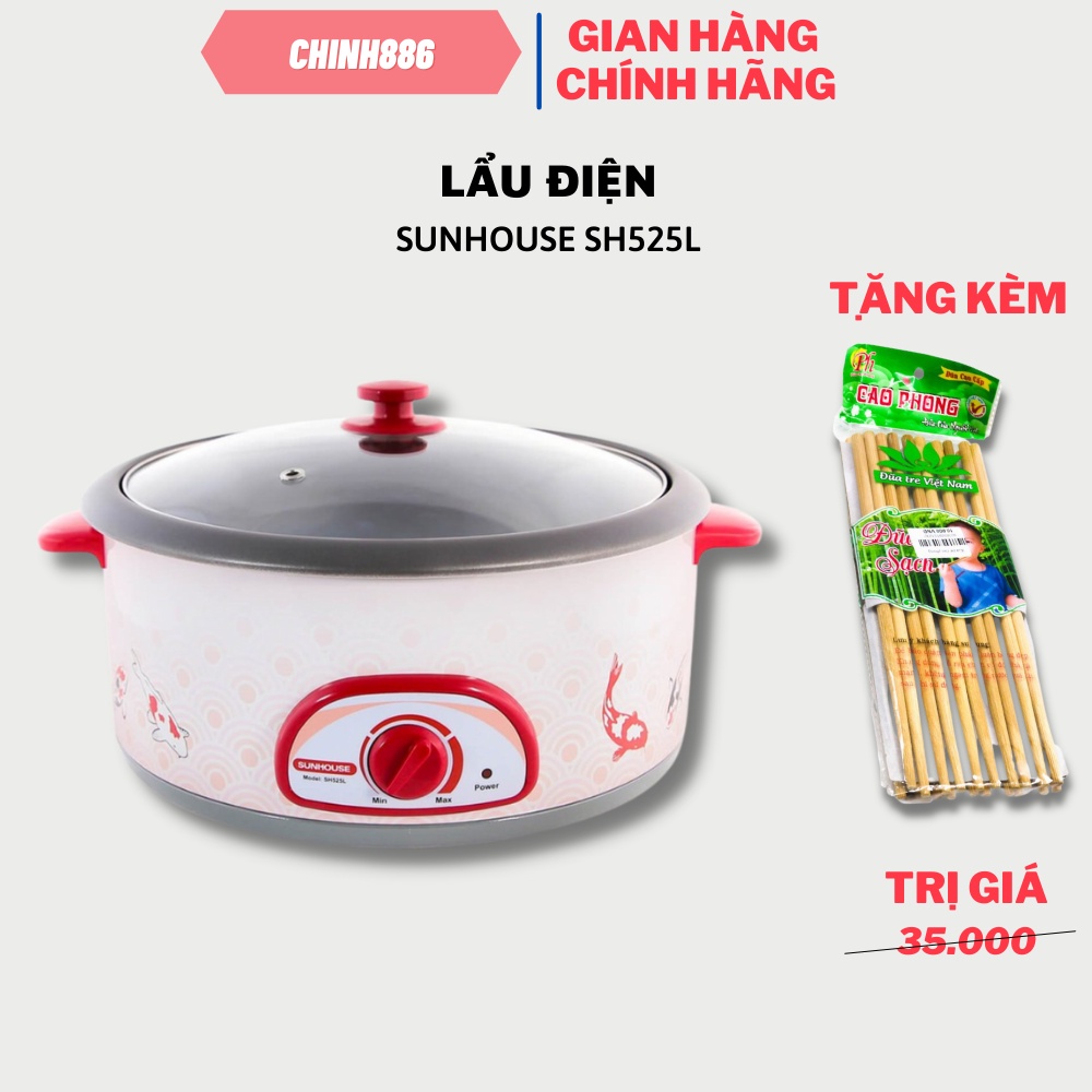 Lẩu điện SUNHOUSE SH525L Tặng bộ 10 đôi đũa tre tự nhiên