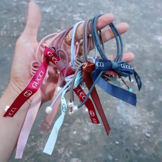 Dây cột tóc hoa rơi in chữ Hàn Quốc(được chọn màu)