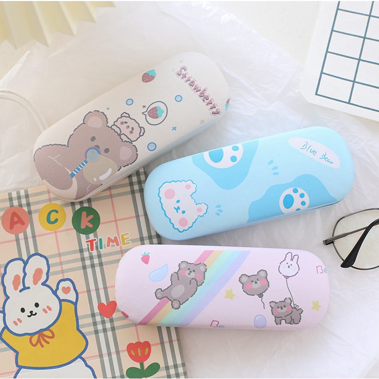 Hộp da đựng kính cận kính mát đáng yêu tặng kèm khăn lau kính