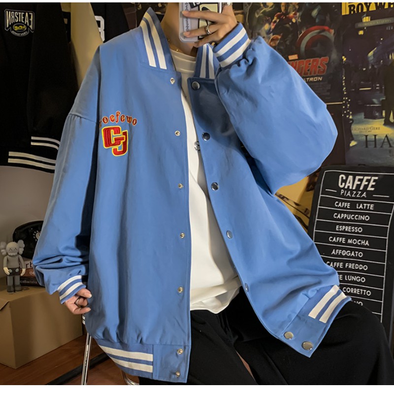 Áo Khoác Bóng Chày Form Rộng Thêu Chữ Phong Cách Hàn Quốc Cho Nam Nữ