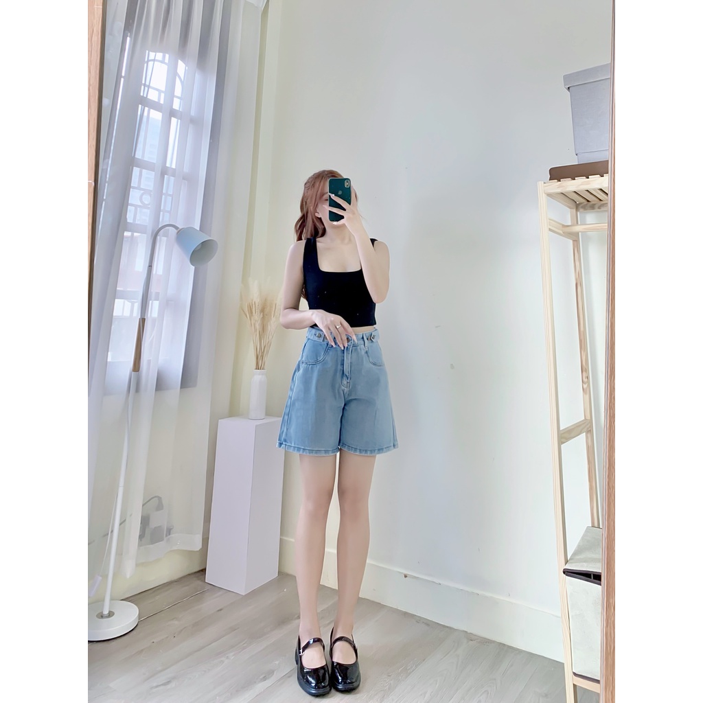 Quần Short Jean Nữ Cạp Cao 2 Nút Cài Bên - CHUPPY
