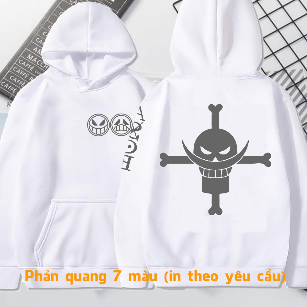 HOT HOT !!! Áo Hoodie One Piece Râu Trắng Phản Quang Chất Nỉ Bông Cao Cấp Siêu Ấm ( mẫu phản quang 7 màu)