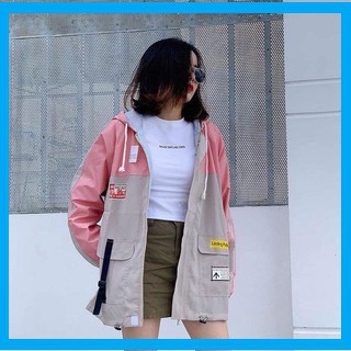 Áo Khoác Kaki Nữ Phong Cách Ulzzang Túi Hồng Cá Tính