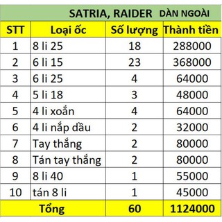 Combo full ốc satria raider