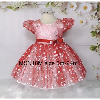Đầm Công Chúa Sơ Sinh Bé Gái 1 Tuổi - SURIKIDS - Màu Đỏ, Họa Tiết Hoa Mai Mùa Xuân Xinh Xắn, CC08S