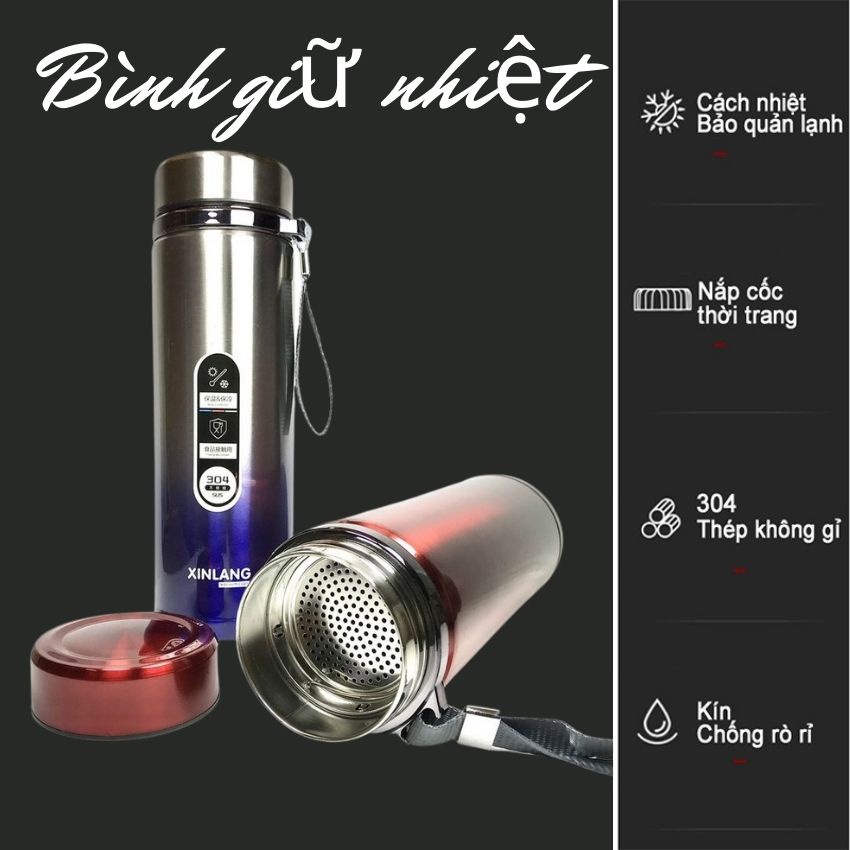 Bình đựng nước Inox 304 chống gỉ dung tích 1000ml bình giữ nhiệt nóng lạnh nhiều giờ 2 lớp cách nhiệt an toàn
