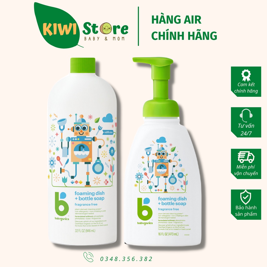 Nước rửa bình sữa hữu cơ BabyGanics Mỹ không mùi chai 473ml / 946ml