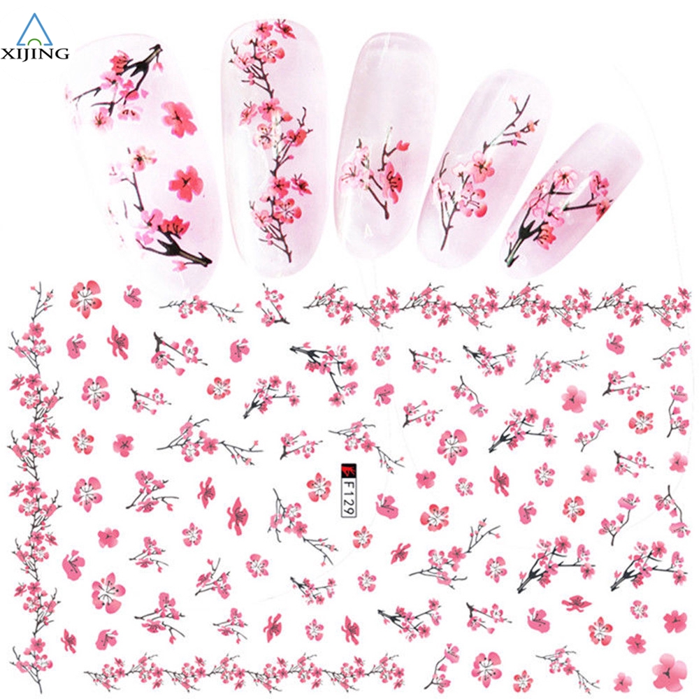 Miếng dán in hình hoa đào 3D trang trí móng tay xinh xắn