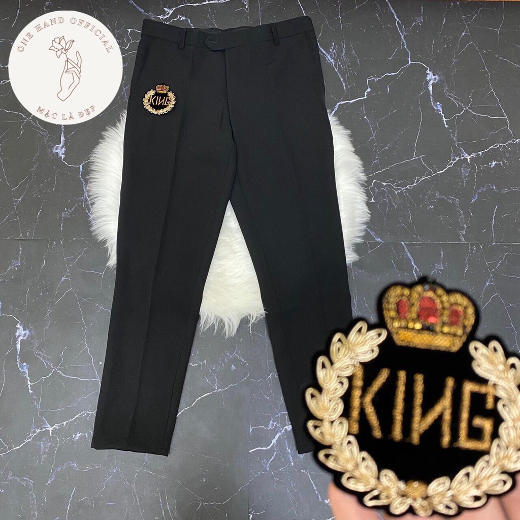 Quần Vải Nam  1𝖍𝖆𝖓𝖉 Quần Âu Thêu Họa Tiết Logo King Ôm Ống Bó Hàn Quốc - Mặc Là Đẹp - Mã LGKING87