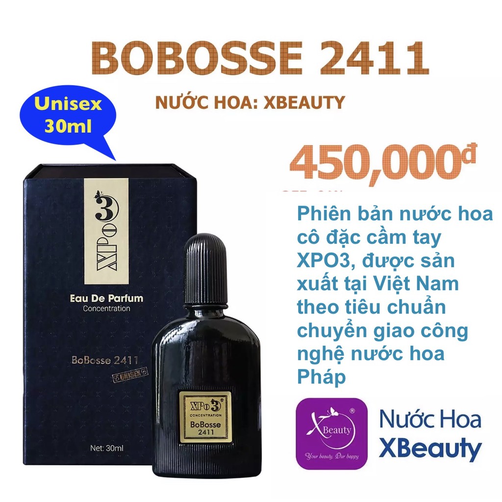 Nước hoa cô đặc thơm lâu XBeauty XPO3 BoBosse T2411 30ml dành cho Nam &amp; Nữ (Unisex)