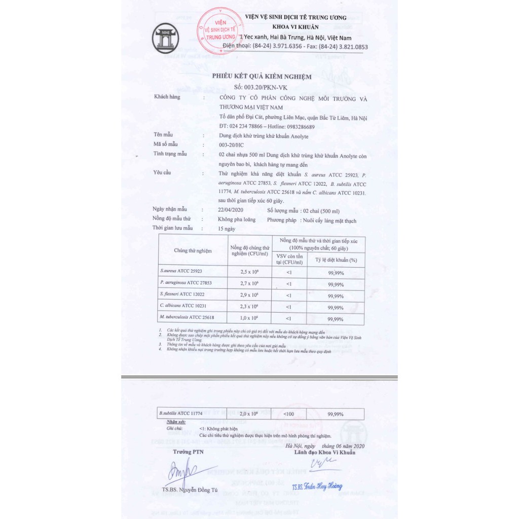 Nước A KHÔNG MÙI  - Viện Công Nghệ Môi Trường