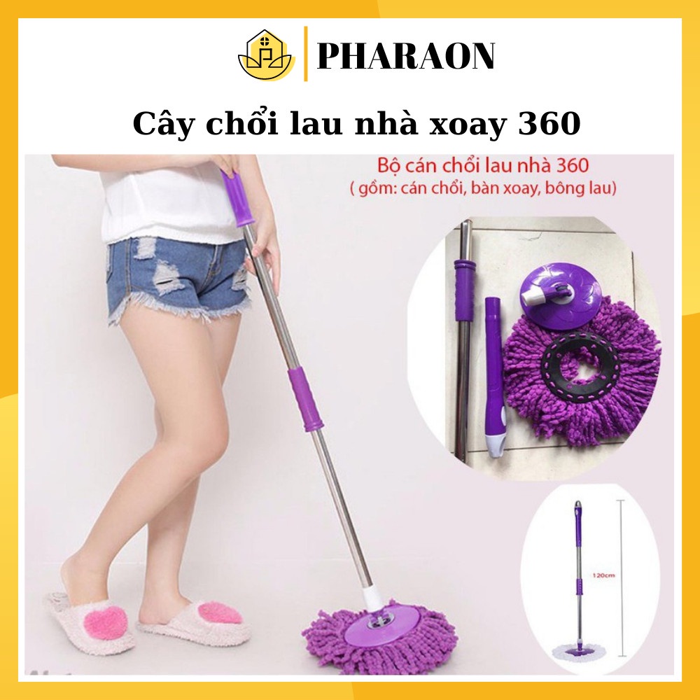 Bộ lau nhà thông minh 360 độ - Bộ lau nhà cao cấp cây inox kèm bông lau - PHARAON