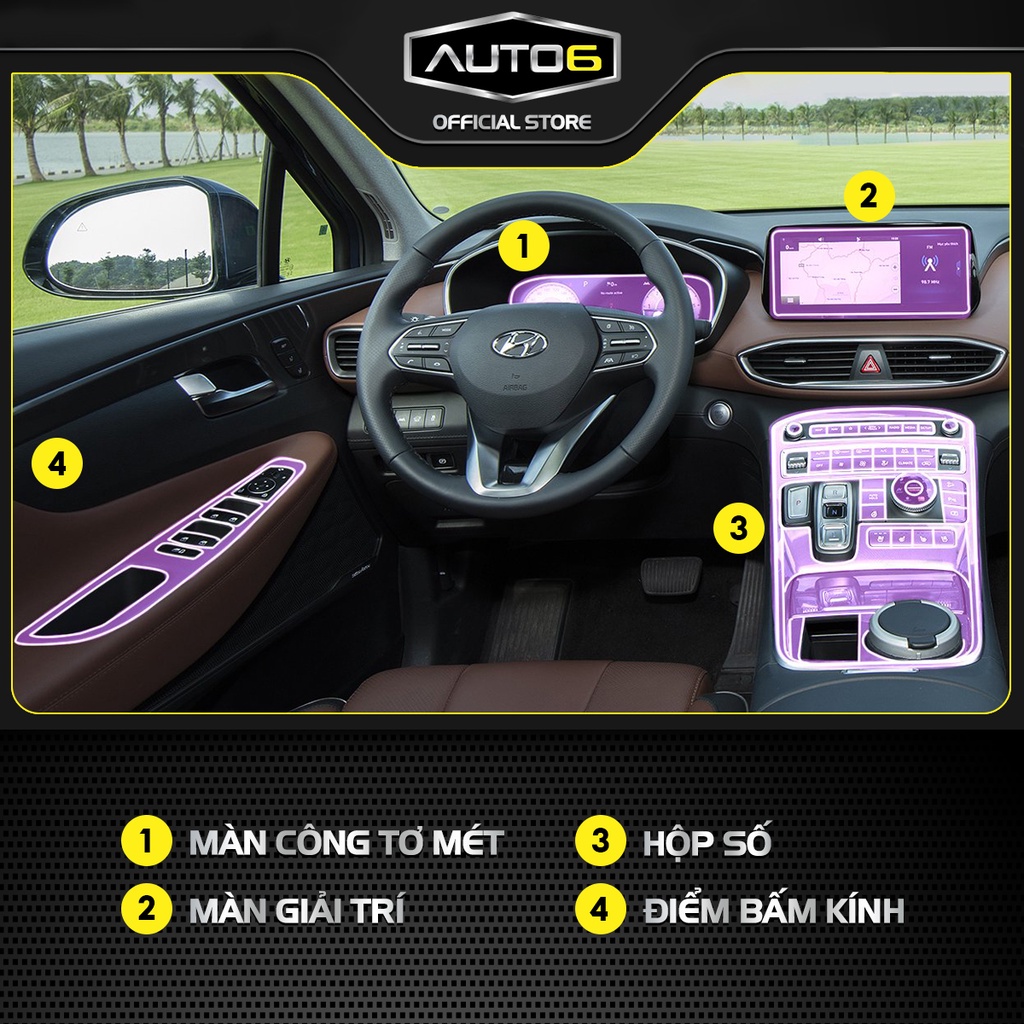 Bộ 8 chi tiết Film PPF trong suốt dán xe HUYNDAI Santafe 2021-2022 chống xước bảo vệ nội thất ô tô - AUTO6