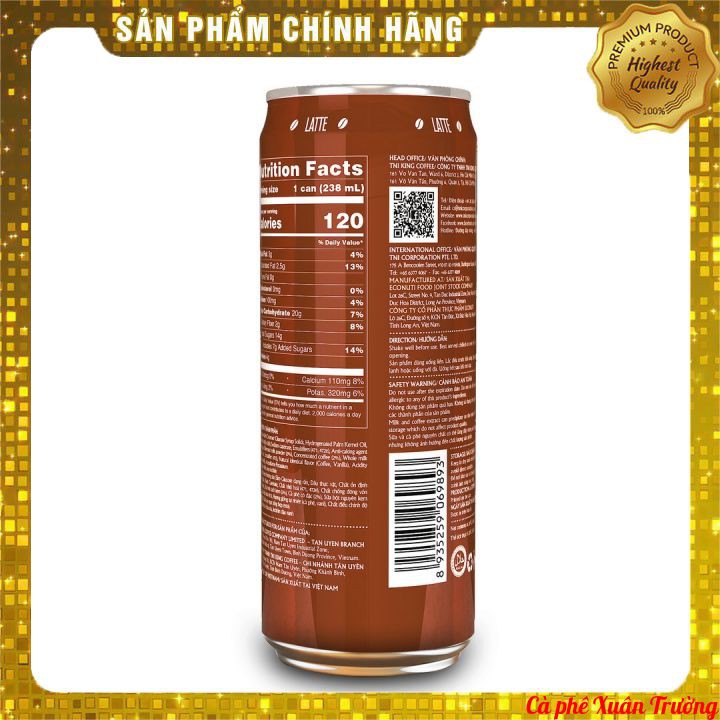 Cà Phê Uống Liền KING COFFEE RTD Latte Vanilla - Lon 238ml