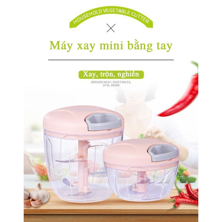 Máy xay tỏi ớt mini cầm tay 2 size 500, 900ml nghiền nhuyễn trong vòng 5s với 5 lưỡi dao thép không gỉ MXM02