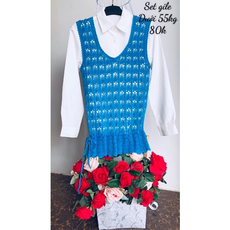 set gile mix sơ mi trắng