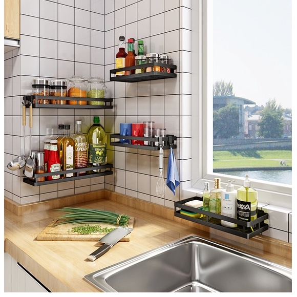 Kệ Thép Chữ Nhật Đơn Dán Tường Đựng Gia Vị - Đồ Nhà Tắm Tiện Lợi TABIHOME Mới 2021