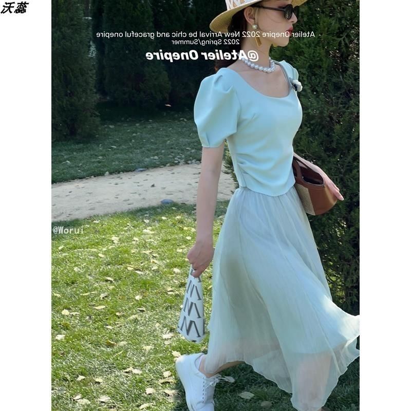 Áo Kiểu Tay Phồng Ngắn Cổ Vuông Màu Trơn Thời Trang Hàn Quốc Cho Nữ