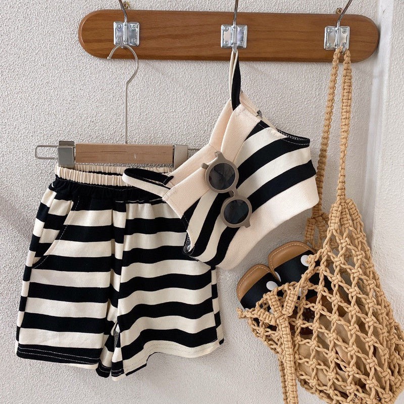 Set áo crop top + quần lửng thời trang cho bé gái hàng quảng châu cao cấp