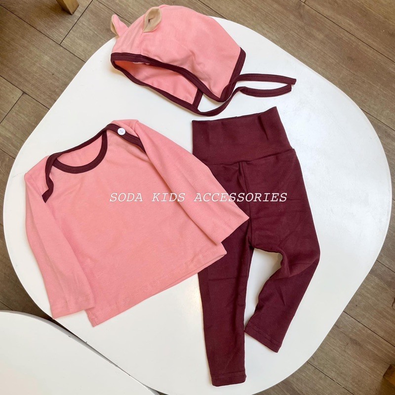 Set body tai cún 3 màu kèm quần và mũ bé trai-bé gái(Ảnh thật)