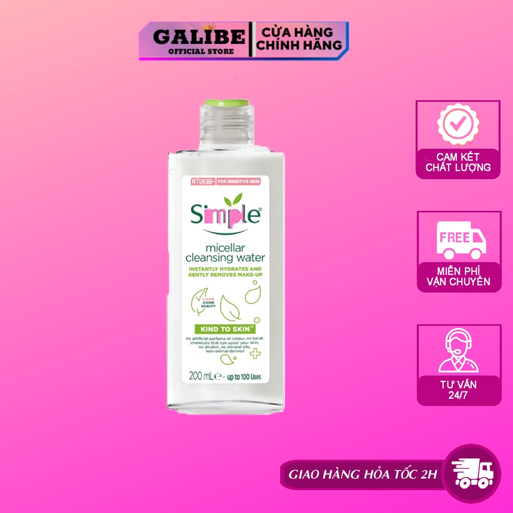 Nước tẩy trang dịu nhẹ Simple Kind To Skin Micellar Water dễ chịu cho da mặt 200ml - GALIBE OFFICIAL STORE | BigBuy360 - bigbuy360.vn