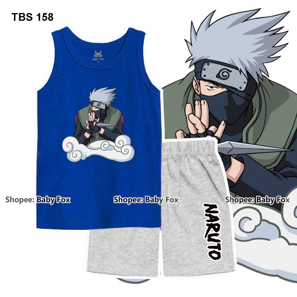 Bộ thun sát nách bé trai 100% cotton loại tốt, BABY FOX, hình Naruto, size nhí trung, đại l
