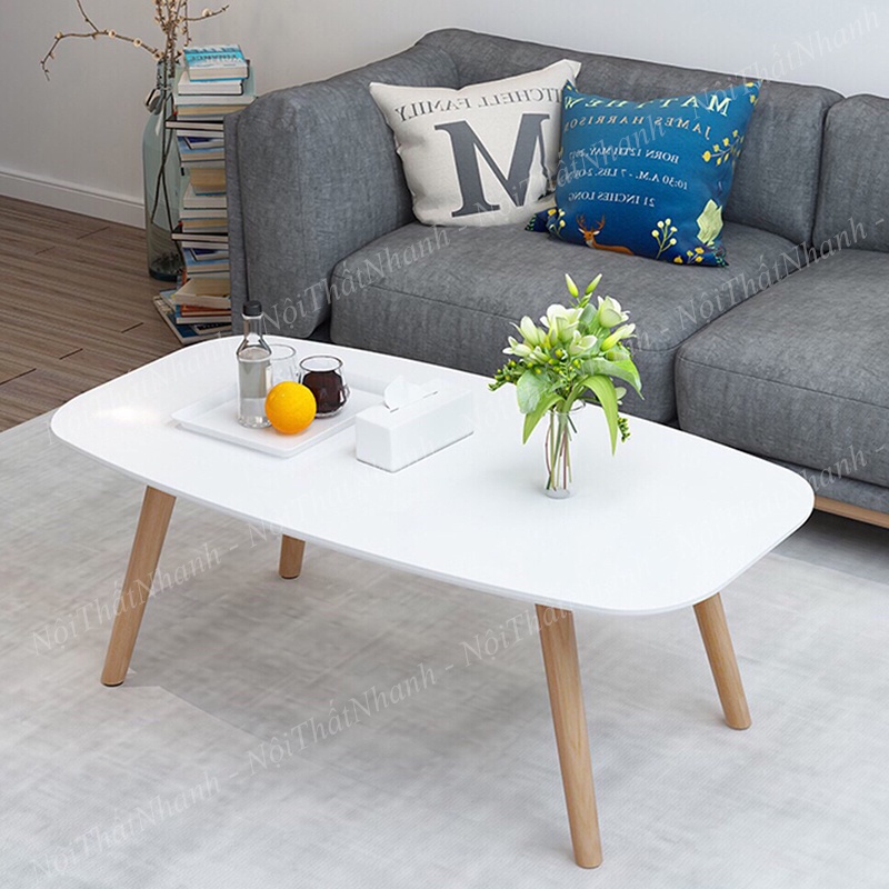 Bàn Trà Chữ Nhật FUNA BT02 ngồi bệt hoặc ngồi cao với ghế Sofa Chân Gỗ Tự Nhiên To 3cm