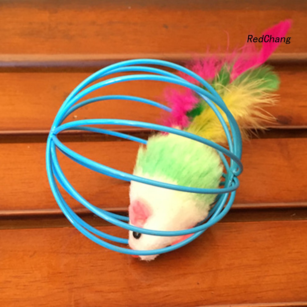 Lồng Gắn Chuột Bông Đồ Chơi Cho Mèo Cỡ 6.5cm