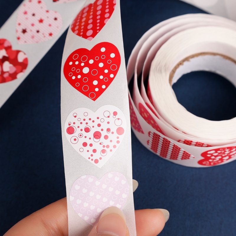 Cuộn 500 Miếng Dán Hình Trái Tim Trang Trí Túi Bánh Nướng &amp; Quà Tặng