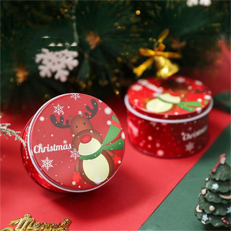 [5 mẫu] Hộp thiếc tròn phong cách Giáng Sinh/Noel 7.5*4.5cm - 9293store - 9293nguyenlieu