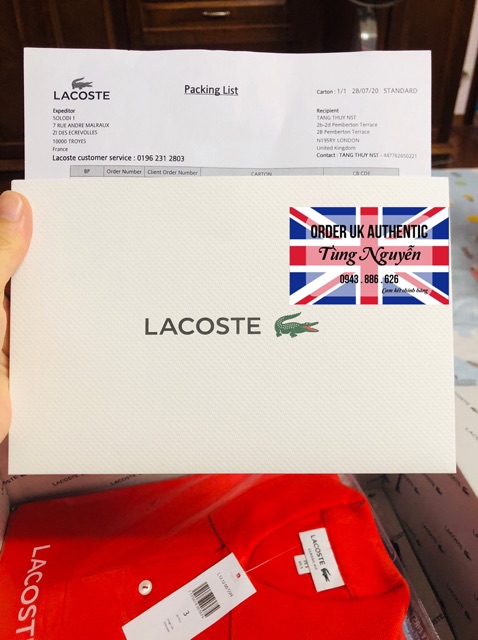 Áo polo lacoste nam nữ auth - order chính hãng uk trả khách