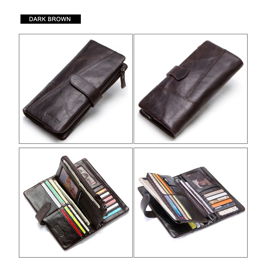 🔥Hàng sẵn sàng🔥【 Leacat 】  ví dài nam da thật có túi đựng điện thoại dây kéo túi đồng xu ví nam ví cầm tay ví nam portfel nhỏ
