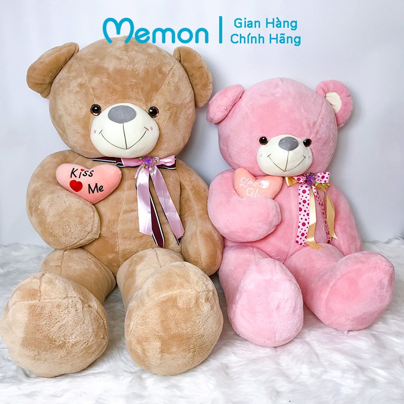 Gấu Bông Teddy Tim Lệch Nơ Hoa Cao Cấp Memon