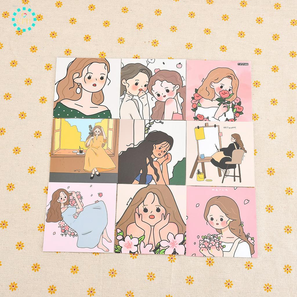 【cfh】Set 9 Thẻ Giấy Trang Trí Họa Tiết Bé Gái Dễ Thương