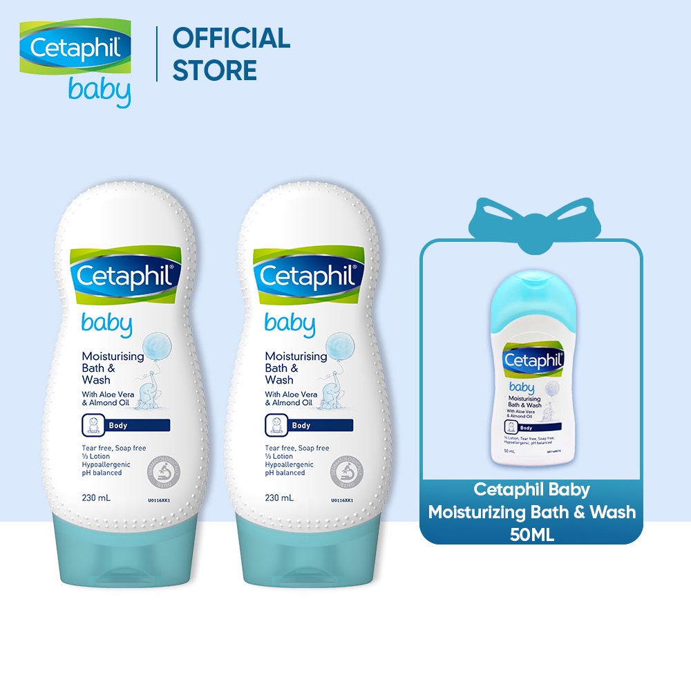 [Tặng Cetaphil Baby Moist Bath&amp;Wash 50ml/chai] [Date 04.23] Combo 2 Sữa tắm dưỡng ẩm Cetaphil Baby Moist Bath&amp;Wash 230ml