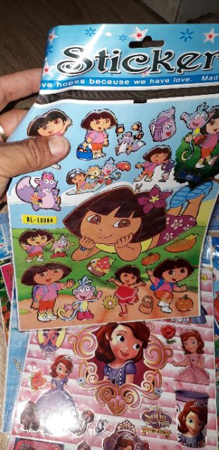Set 10 tờ dán stiker phim hoạt hình kích thước 22x24cm có 10 mẫu khác nhau