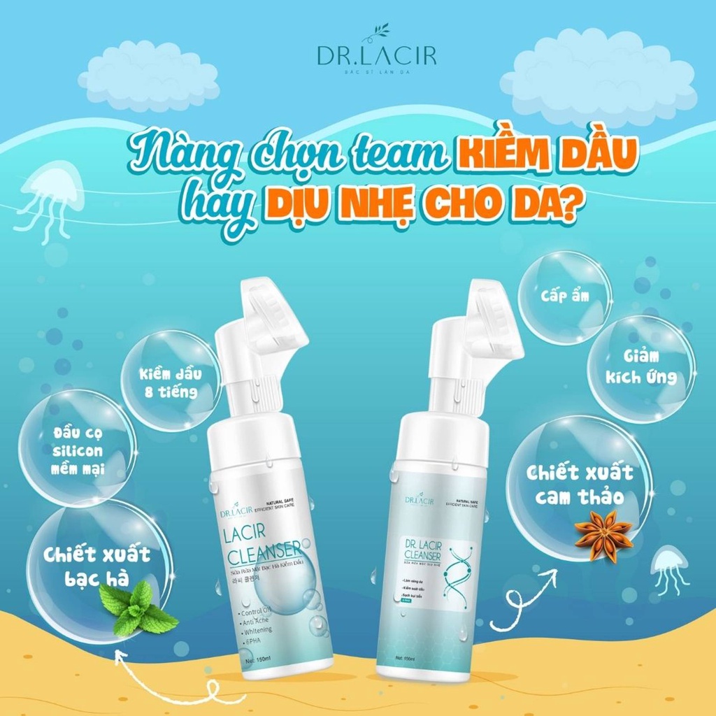 Sữa rửa mặt hari store Sữa rửa mặt bạc hà kiềm dầu Lacir cleanser giảm bóng dầu làm sạch sâu Dr lacir 150ml chính hãng